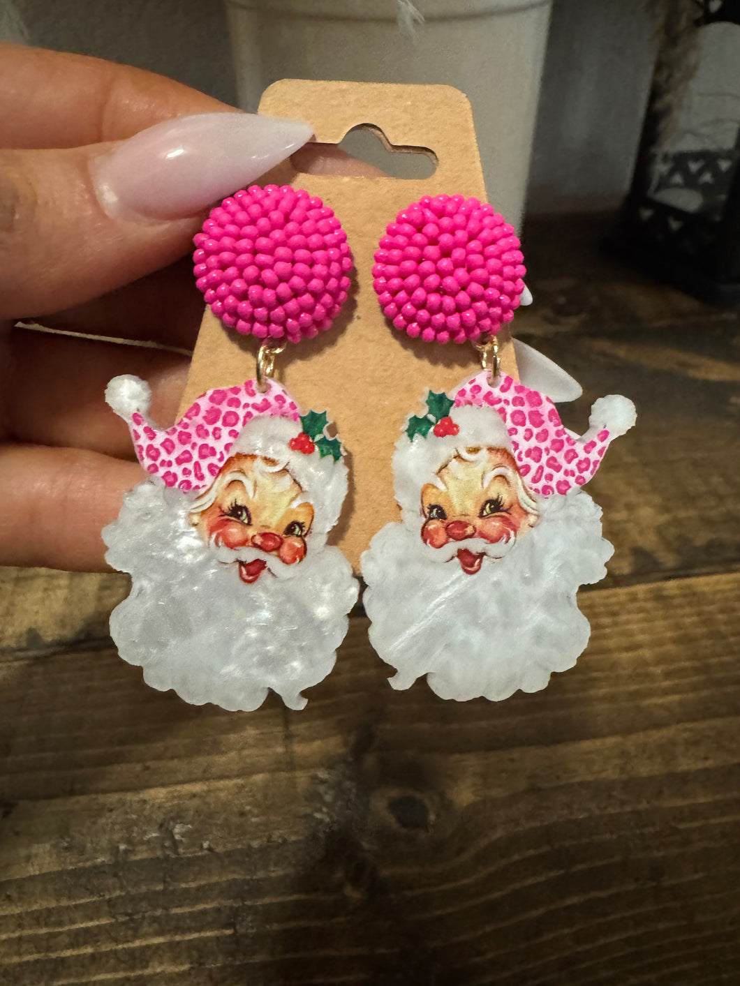 Pink Santa Earrings New