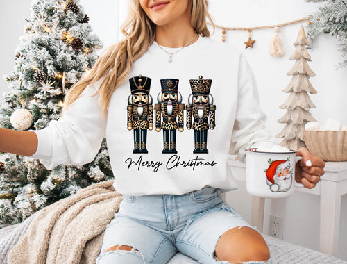 Cheetah Nutcracker Merry Christmas Crewneck New