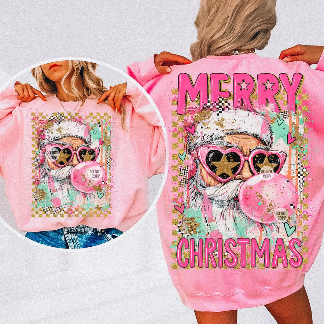 Pink Santa Merry Christmas Crewneck New