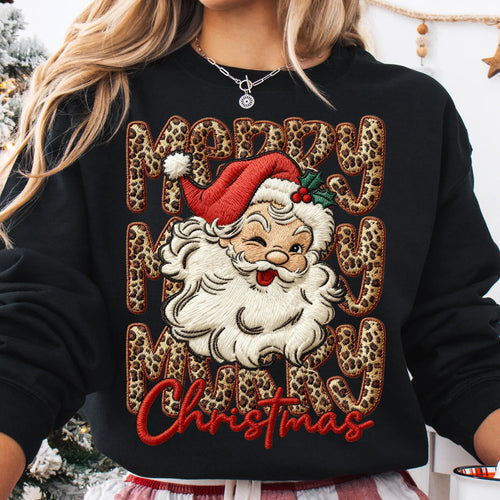 Cheetah Merry Christmas Santa Crewneck New