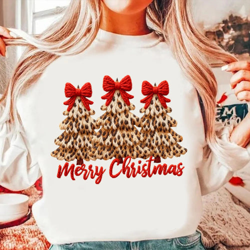 Cheetah Tree Merry Christmas Santa Crewneck New Top