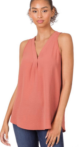 Woven sleeveless VNeck