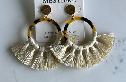Cream Leopard tassel earrings