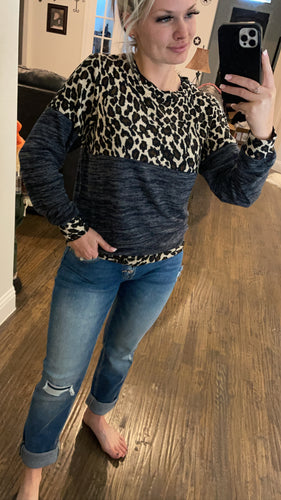 Leopard and Navy Long sleeve tee new