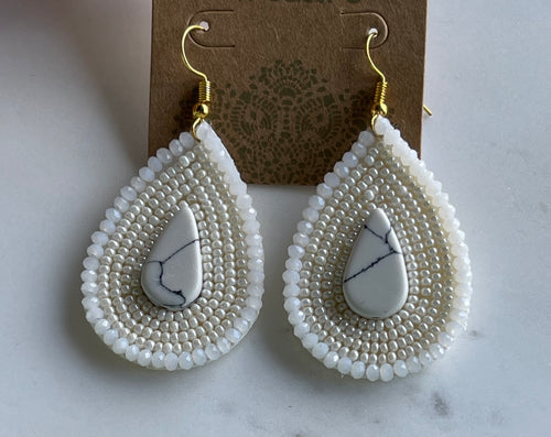 Cream Beaded teardrop earrings
