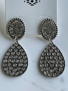 Silver flat crystal earrings