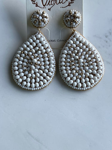 White beaded teardrop earrings