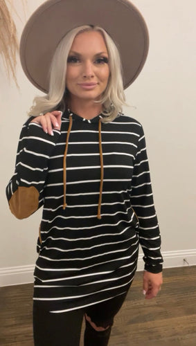 Stripped hoodie with elbow patch new