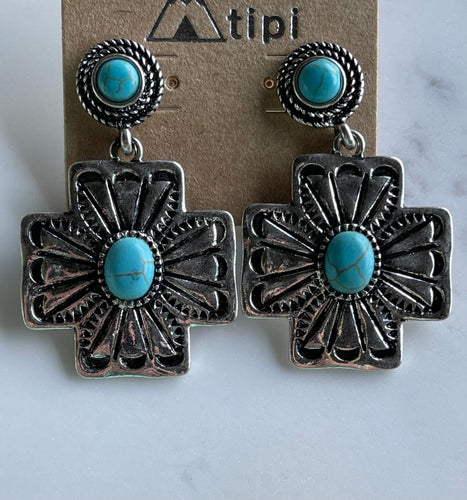 Turquoise cross earrings