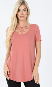 Mauve Caged Neck Tshirt